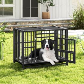 Foldable Heavy-Duty Metal Dog Cage Chew-proof Dog Crate with Lockable Universal Wheels