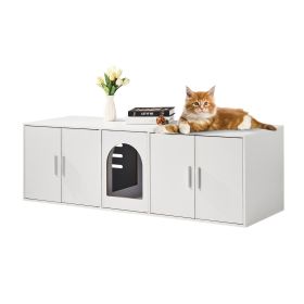 VEVOR Cat Litter Box Enclosure Wooden Litter Box Furniture Hidden 57.9" White