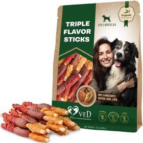 Triple Flavor Dog Rawhide Treats Duck Chicken Human Grade Meat Natural Organic Pet Dried Snacks Grain Free Long Lasting Chews for Large Small Dog