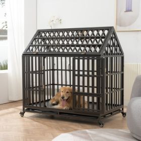 Heavy Duty Dog Kennel Pet Cage With Roof And Windows (Color: Black)