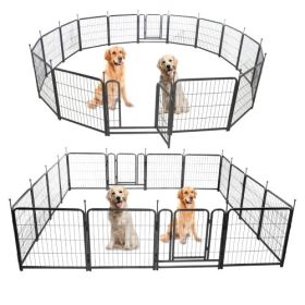 16 Panels Dog Playpen For Outdoor,yard,camping,24 Height Dog Fence With 2 Doors. (Color: Black)