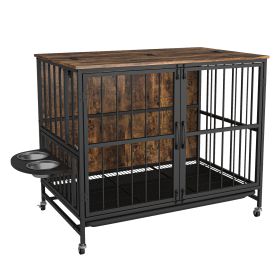 Multifunctional Dog Cage Furniture With Removable Trays (Color: Brown)