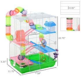 5 Tiers Hamster Cage With Tube And Tunnel With Water Bottle, Food Tray, Exercise Wheels (Option: Multicolored)