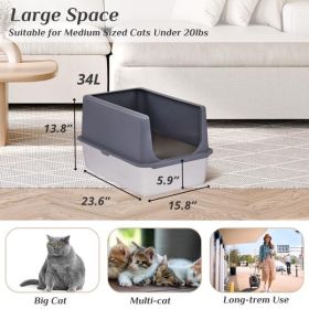 Stainless Steel Cat Litter Box With Shovel Pad (Color: Grey)