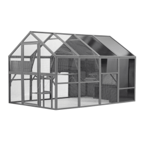 Luxury Cat Cage Outdoor Wooden Cat Fence Patio Large Cat Running House (Color: Grey)