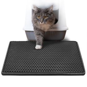 Double Rice Grain Cat Litter Mat, Cat Litter Cleaning Pad, Cat Litter Box Mat, Splash Guard Filter Mat (Color: Black)