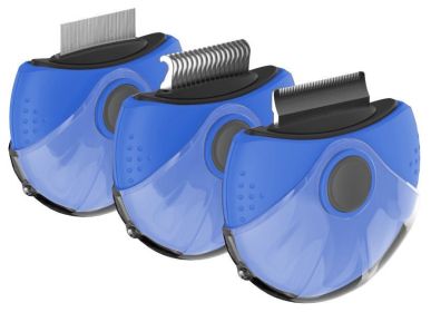 Pet Life 'Axler' Triple Rotating Rake Deshedder and Dematting Grooming Pet Comb (Color: Blue)