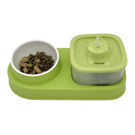 Cat Water Dispenser and Feeding Bowl 2-in-1 (Color: Green)