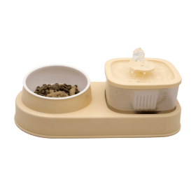 Cat Water Dispenser and Feeding Bowl 2-in-1 (Color: Beige)