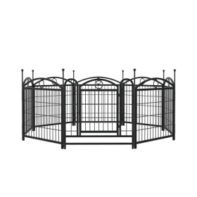 Dog Playpen Indoor 24 Inch 8 Panel Metal Dog Playpen (Color: Black)