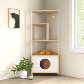 Cat Apartment With Feeding Station And Climbing Platform, Pet Furniture For Indoor Cats (Option: Light oak color)