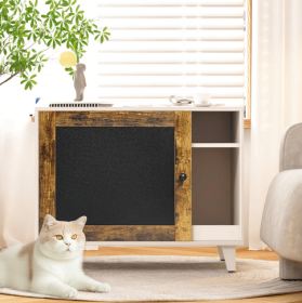 Litter Box Enclosure,Modern Hidden Cat Litter Box Enclosure Furniture With Scratching Pad For Living Room, White  Vintage Color Door Frame (Option: WhiteVintage)